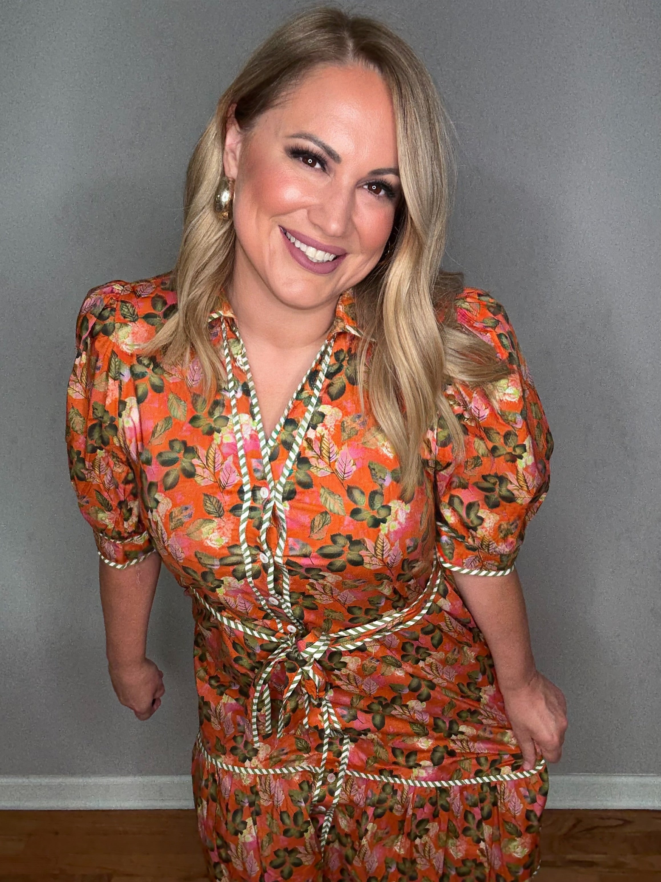THML Orange Love Button Front Floral Midi Dress Kasey's Closet - A Kasey Collings Company THML Orange Love Button Front Floral Midi Dress Kasey's Closet - A Kasey Collings Company