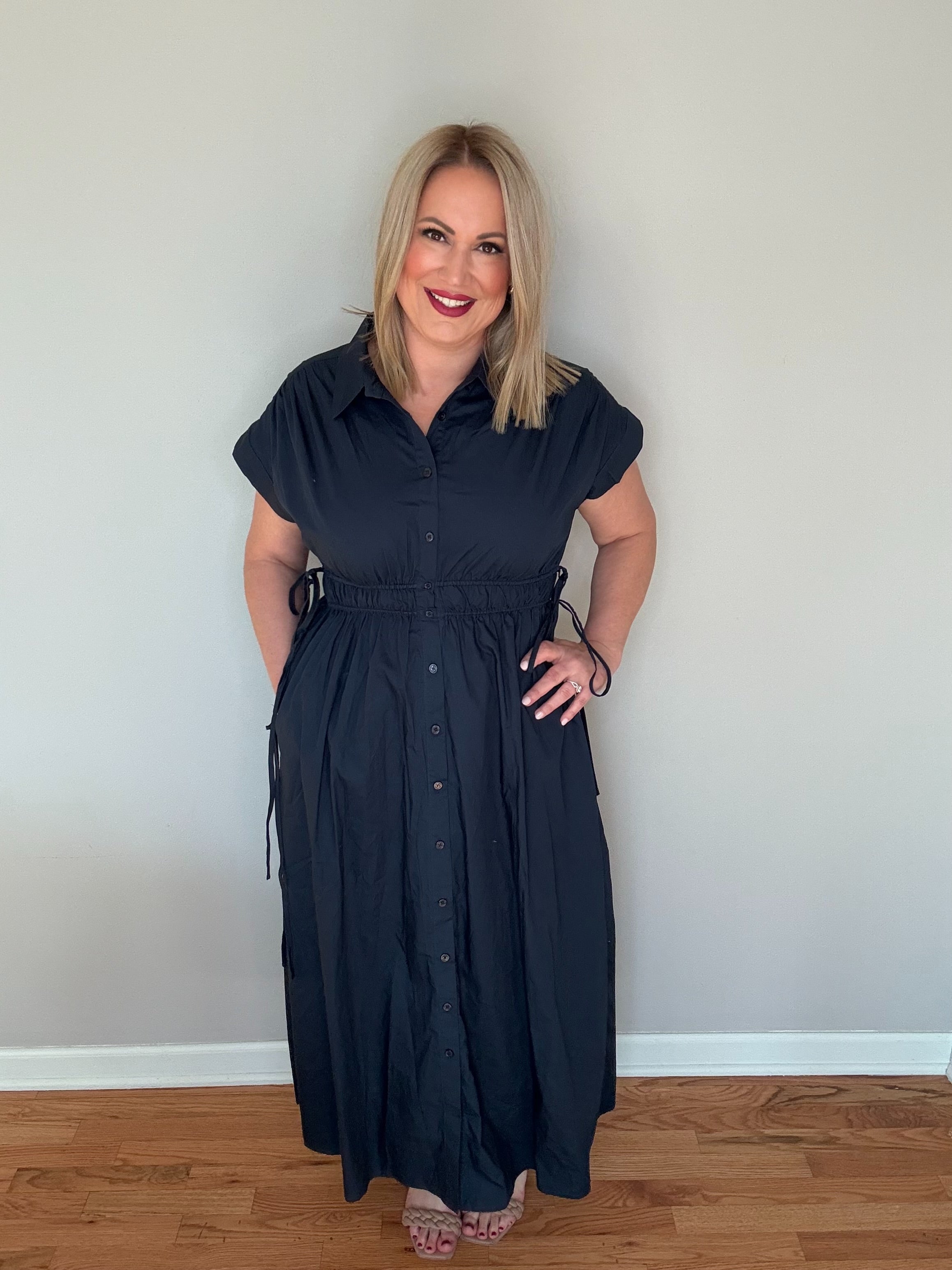 Cotton Poplin Shirt Midi Dress with Pockets M / Beige