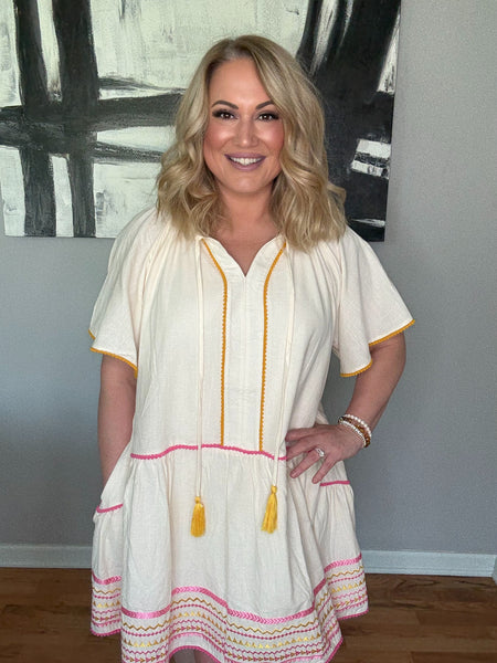 elegant white dresses south africa V-neck Embroidered Swing Dress – Mislish