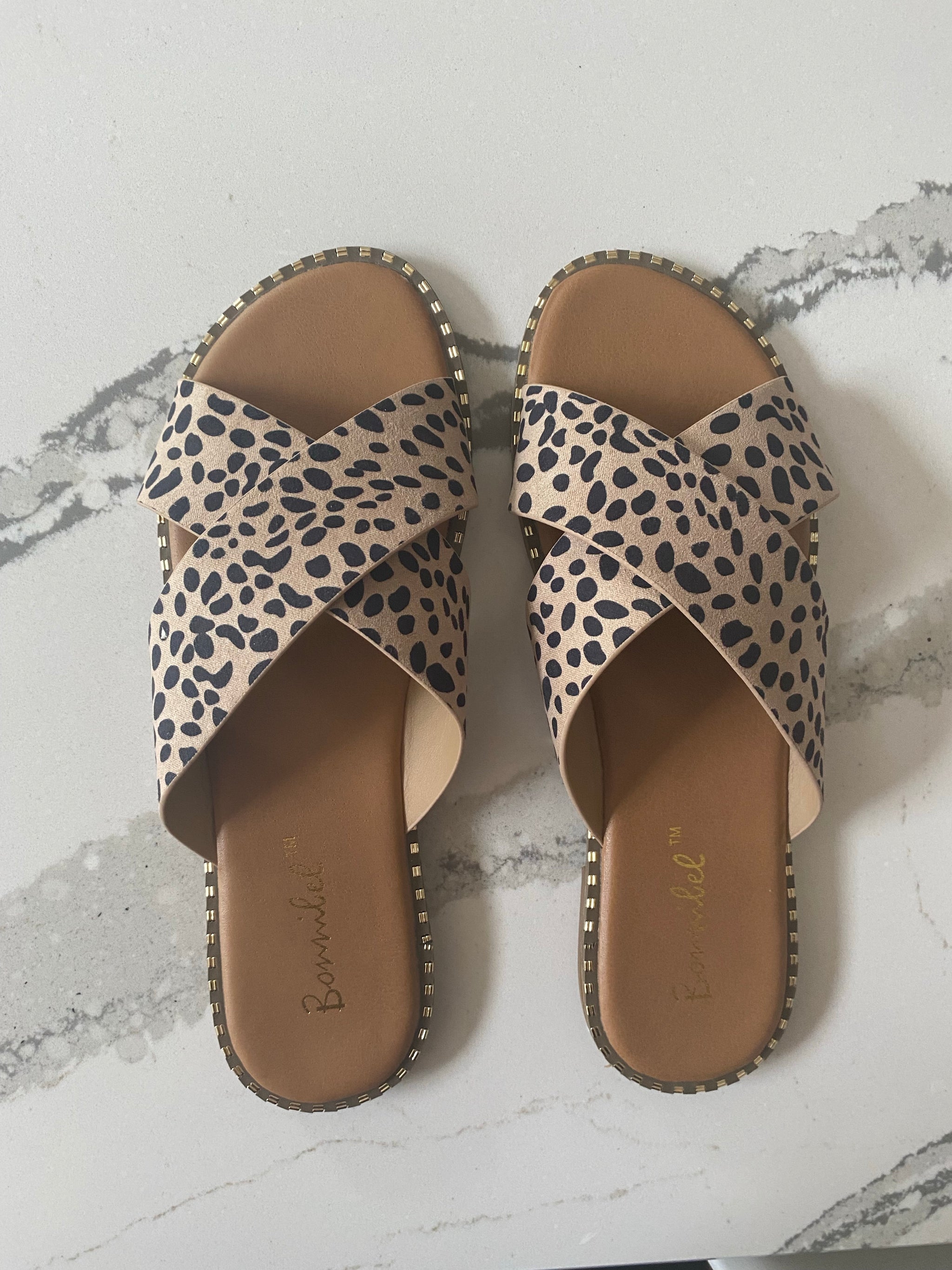 Leopard criss cross shops sandals